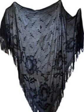 Black Fringed Stevie Knicks Style Long Shawl